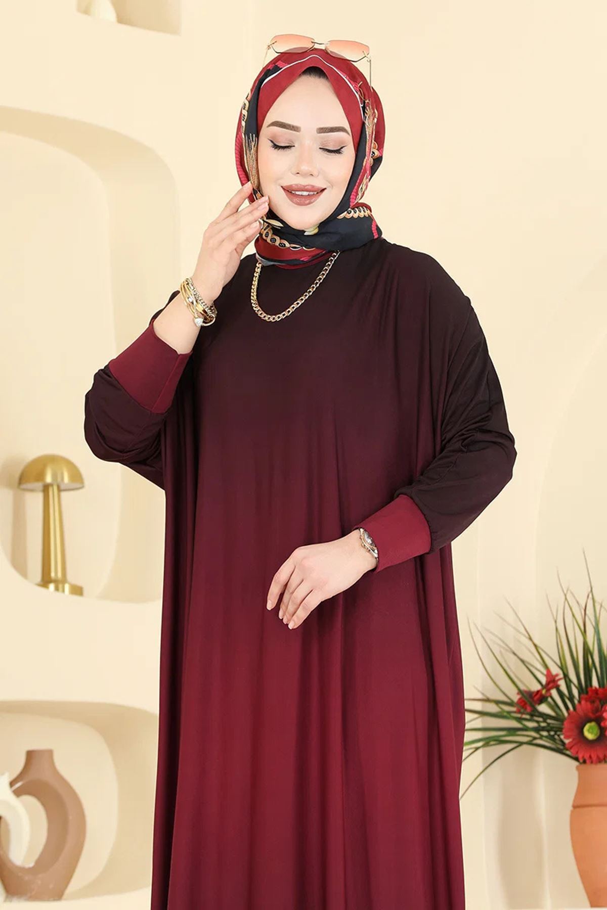 Soft Dökümlü  Elbise Bordo
