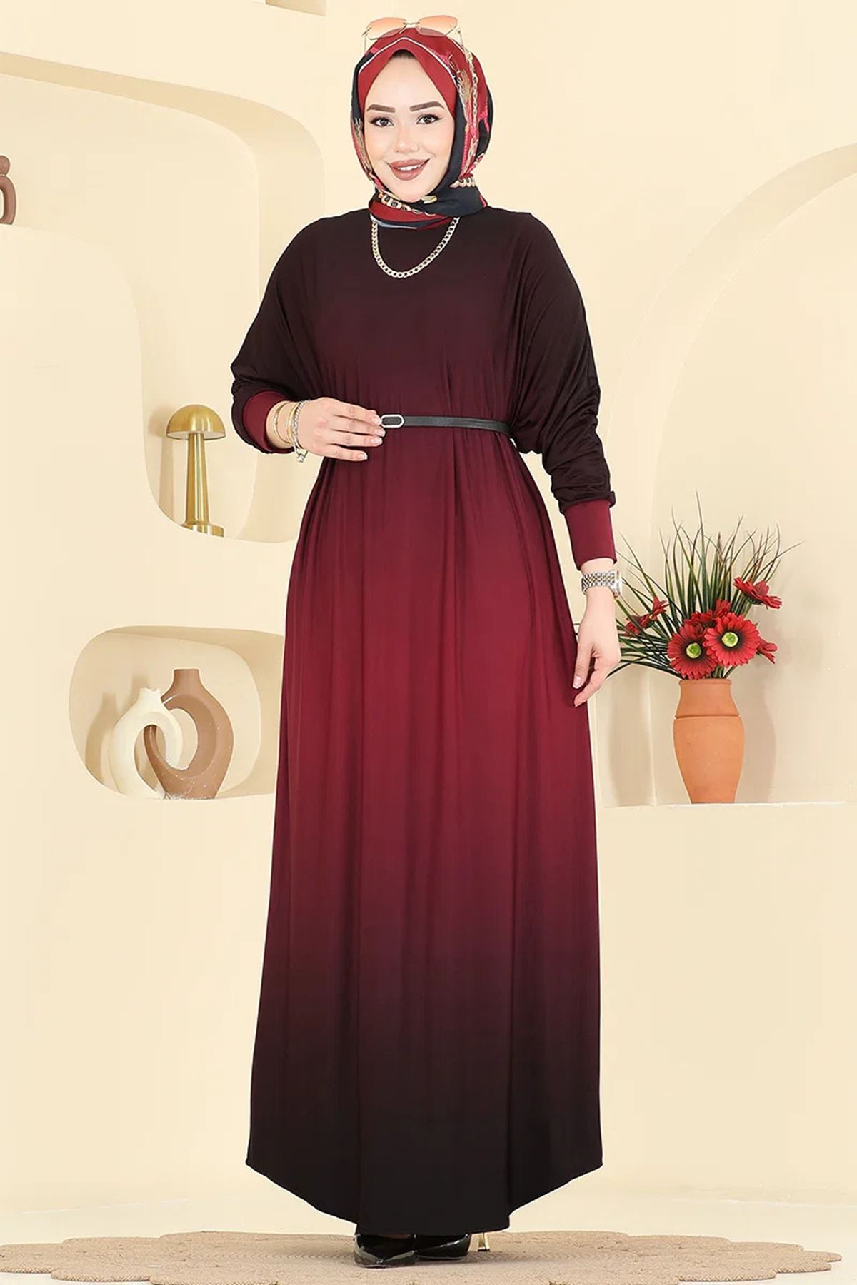 Soft Dökümlü  Elbise Bordo