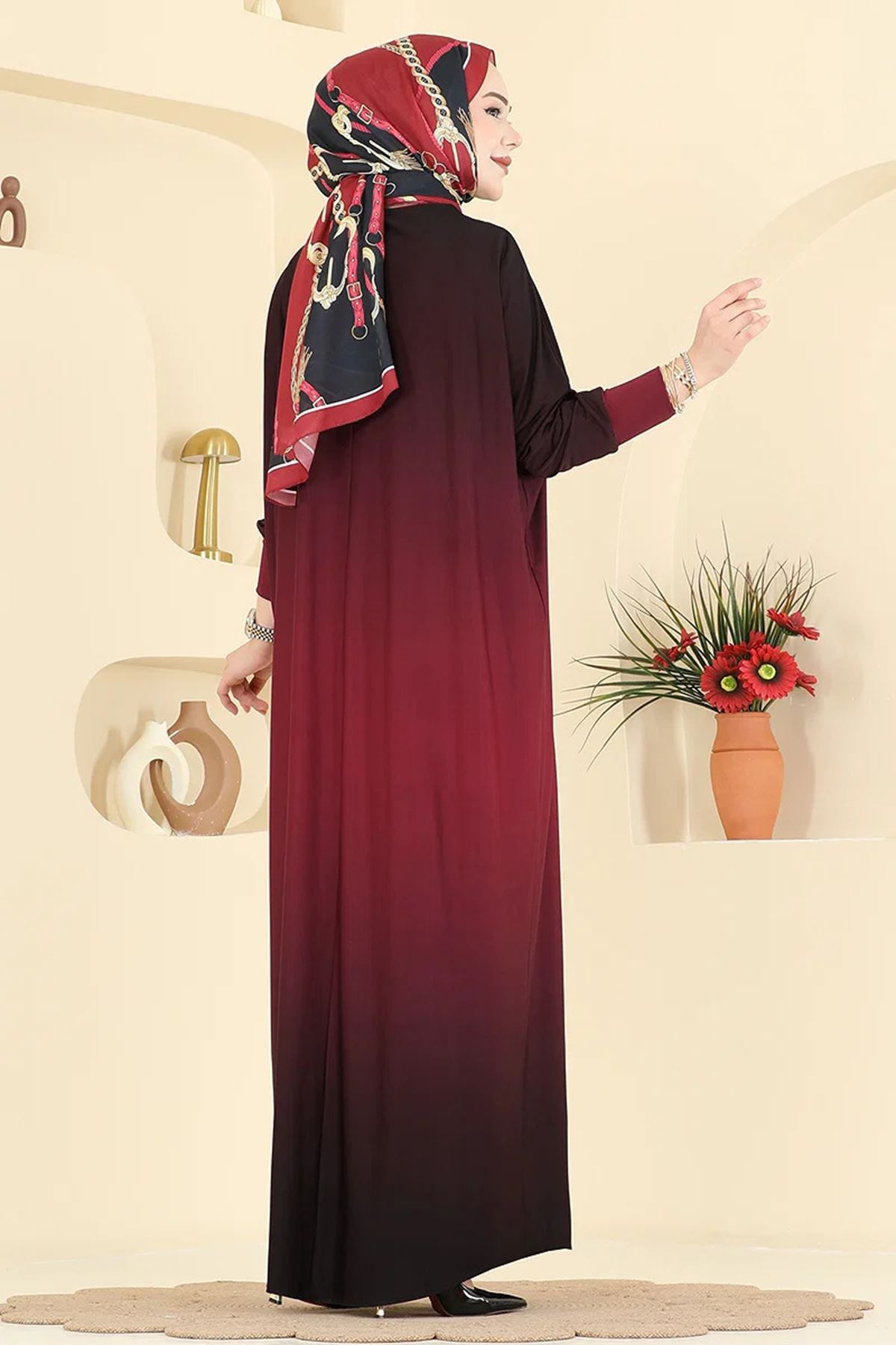 Soft Dökümlü  Elbise Bordo