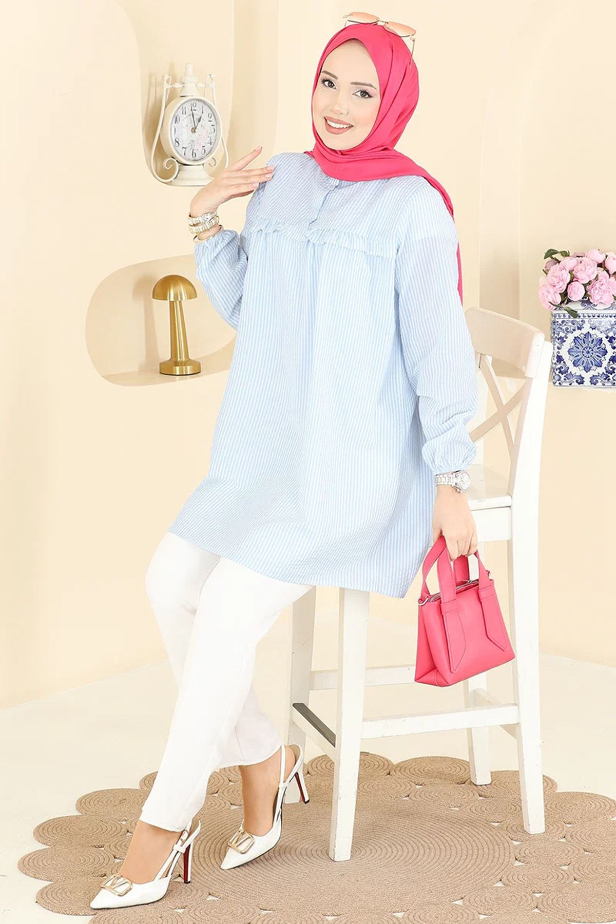 Fırfır Detaylı Tunik Bebe Mavisi