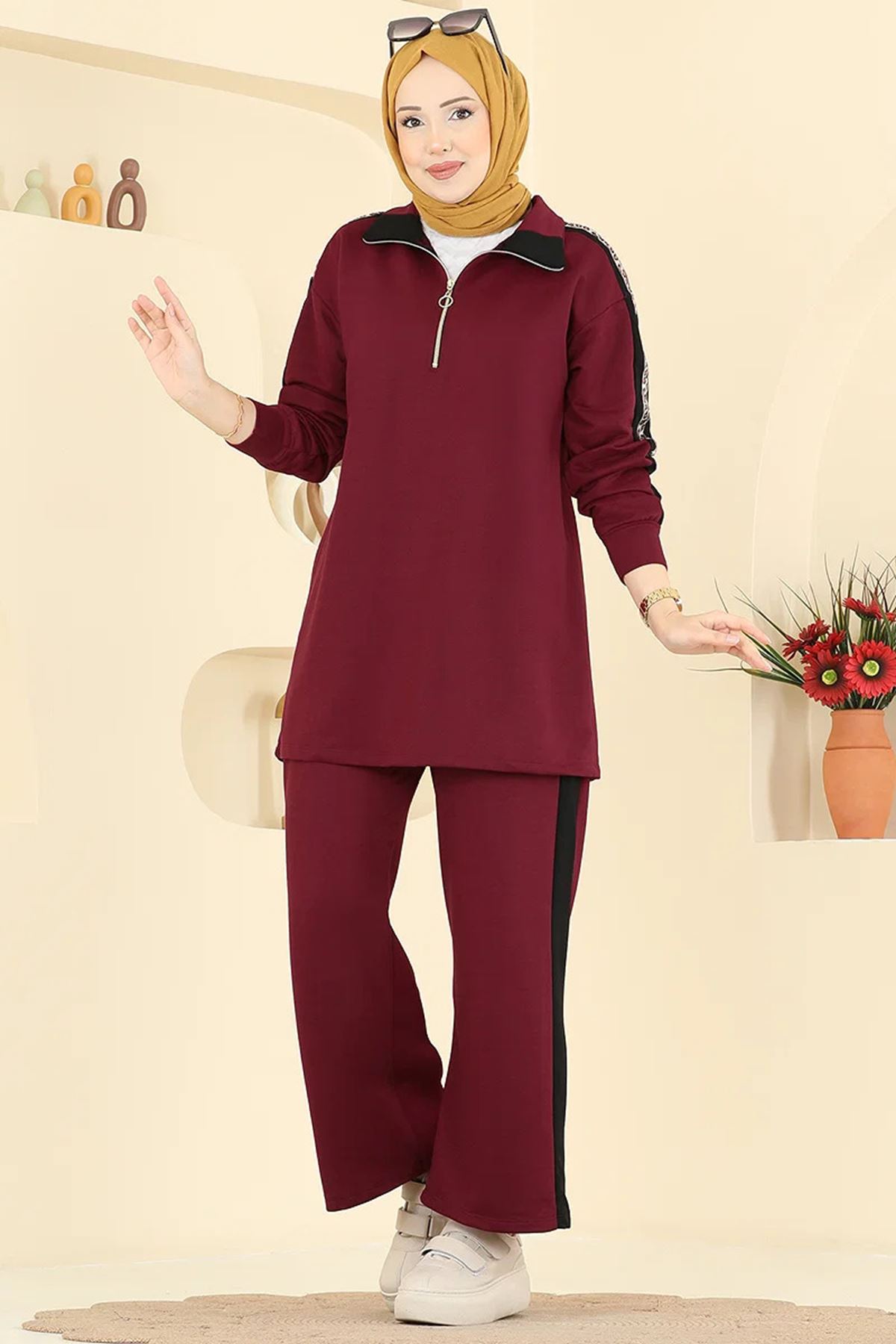 Leopar Desenli Takım Bordo