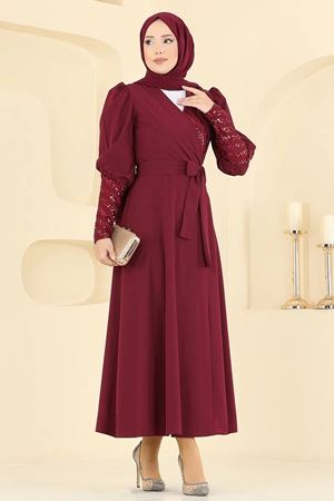 Pul Detaylı Abiye - Bordo