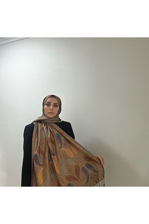 Etnik Desen Kaşmir Şal Açık Kahve