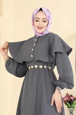 Pelerinli Elbise - Antrasit