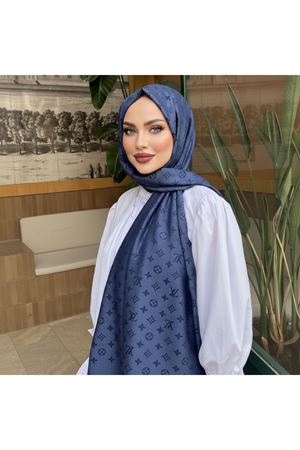 İthal LV Desen Çift Taraflı Kaşmir Lacivert Şal