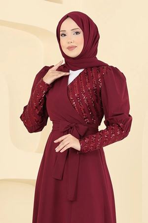 Pul Detaylı Abiye - Bordo
