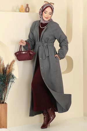 Gizli Düğmeli Kaşe Kaban - Antrasit