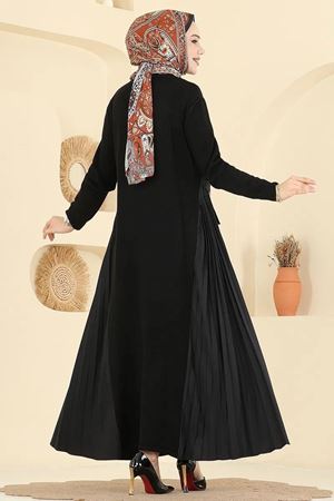 Yanları Piliseli Triko Elbise - Siyah