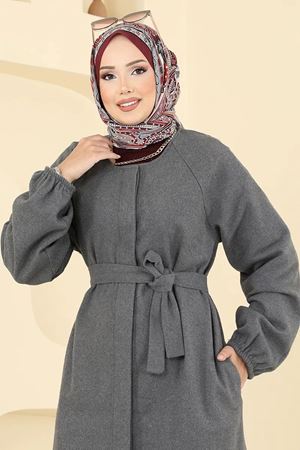 Gizli Düğmeli Kaşe Kaban - Antrasit