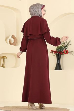 Pelerinli Elbise - Bordo