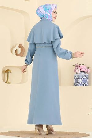 Pelerinli Elbise - Mavi