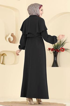 Pelerinli Elbise - Siyah