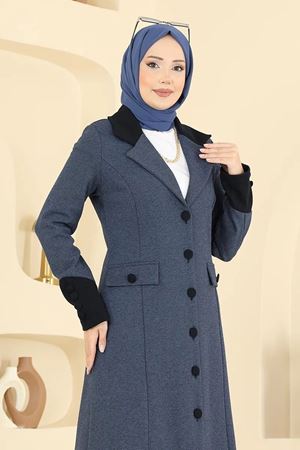 Kruvaze Yaka Kombin - İndigo&Siyah