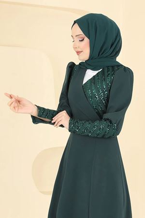 Pul Detaylı Abiye - Zümrüt