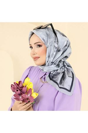Desenli Soft Eşarp Gri