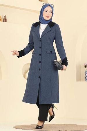 Kruvaze Yaka Kombin - İndigo&Siyah