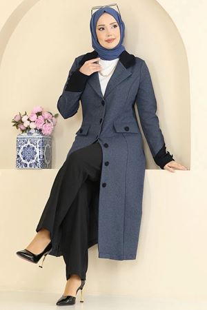 Kruvaze Yaka Kombin - İndigo&Siyah