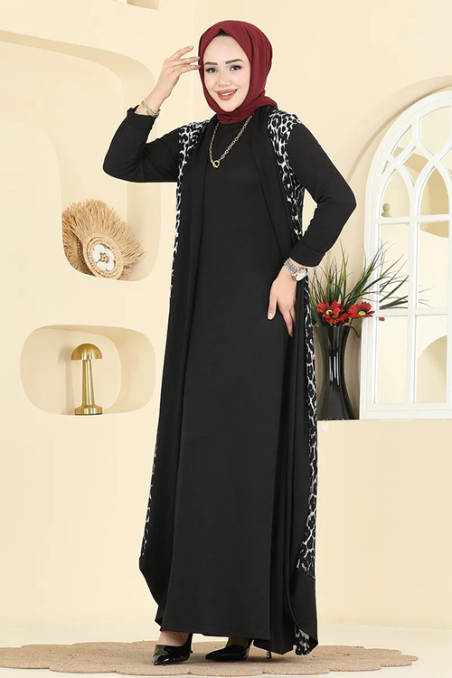 Desenli Yelekli Takım - Desen 1 Siyah