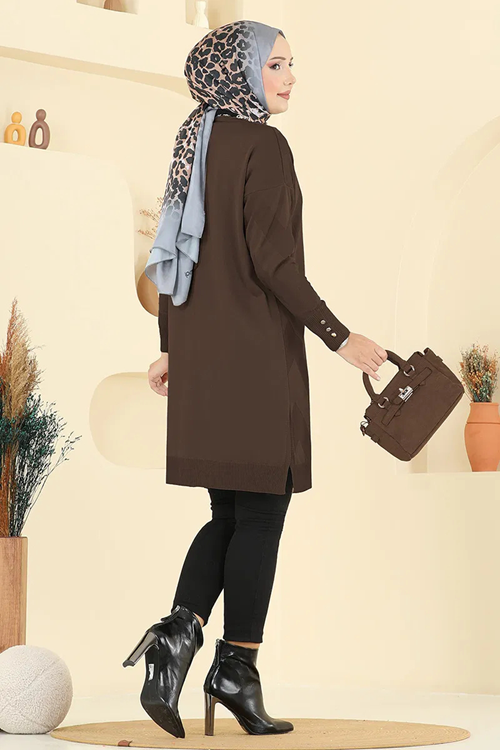 Gold Düğmeli Hırka - Acı Kahve