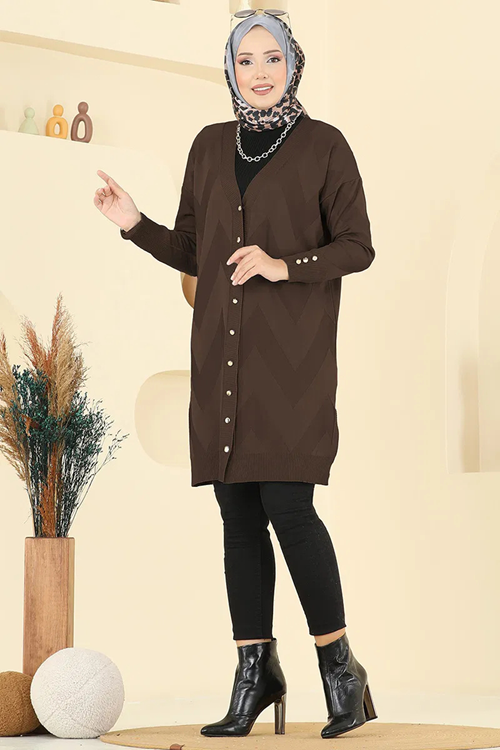 Gold Düğmeli Hırka - Acı Kahve