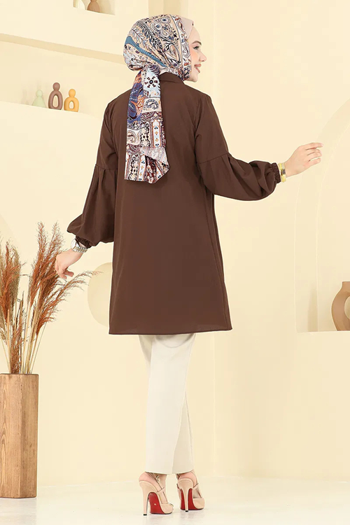 Gömlek Yakalı Tunik - Kahve