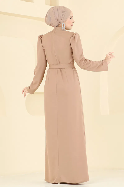 Önü Taş Detaylı Krep Abiye Elbise Vizyon