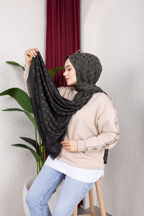 İthal LV Desen Çift Taraflı Kaşmir Yeşil Şal