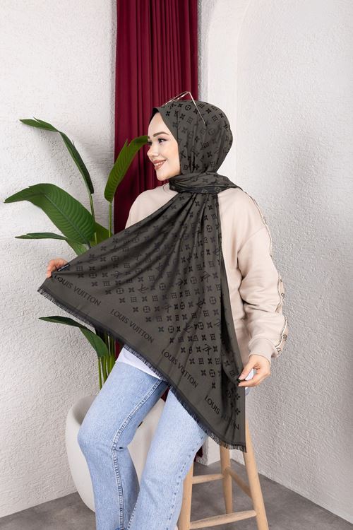 İthal LV Desen Çift Taraflı Kaşmir Yeşil Şal