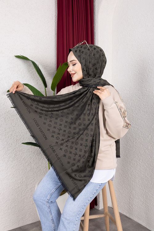 İthal LV Desen Çift Taraflı Kaşmir Yeşil Şal