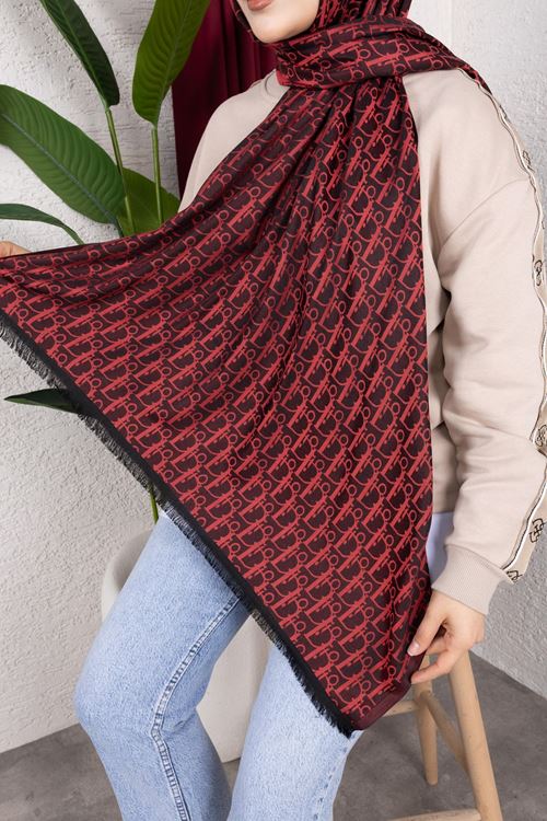 İthal D Desen Kırmızı İpek Şal