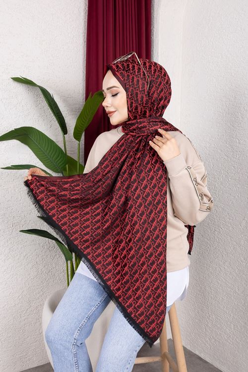 İthal D Desen Kırmızı İpek Şal