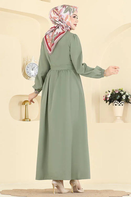 Kuşaklı Terikoton Elbise Çağla