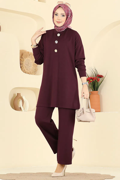 Gold Düğmeli Şık Takım Bordo