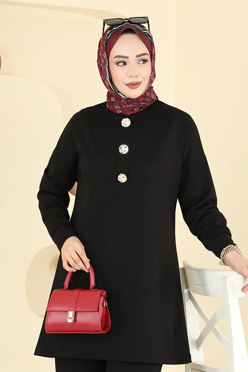 Gold Düğmeli Şık Takım Siyah