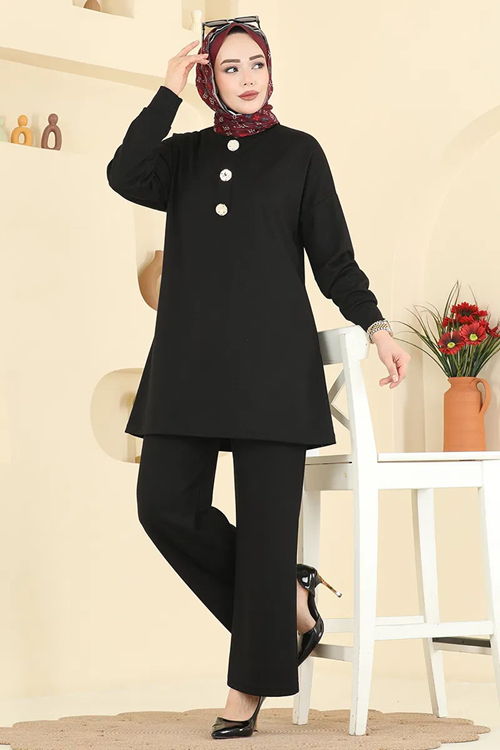 Gold Düğmeli Şık Takım Siyah