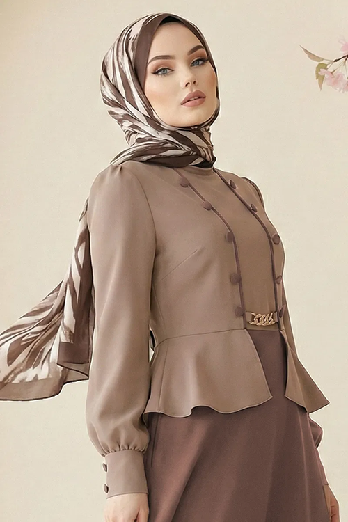 Ceket Detaylı Dabıl Elbise Koyu Vizyon&Kahve