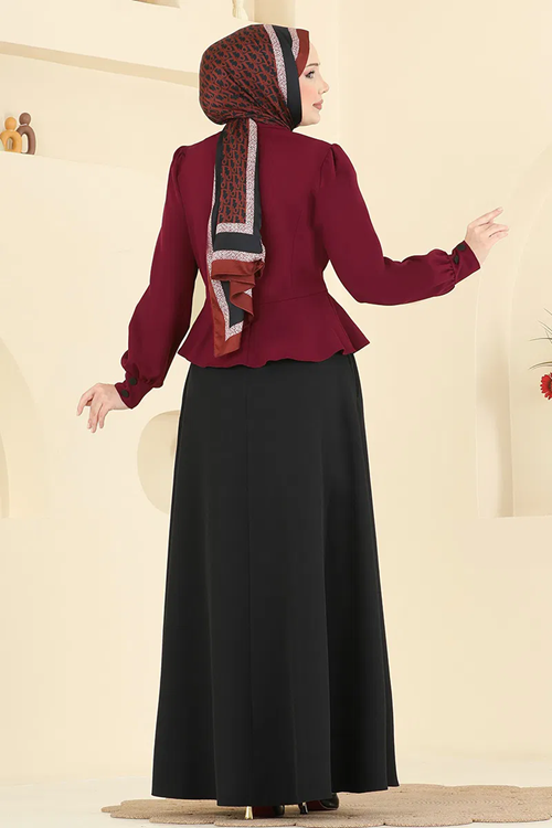 Ceket Detaylı Dabıl Elbise Bordo