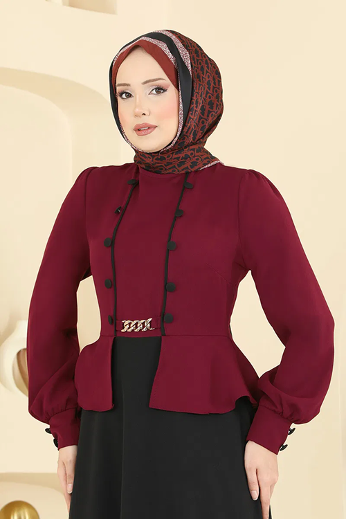 Ceket Detaylı Dabıl Elbise Bordo