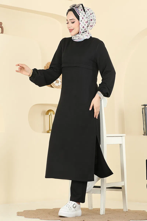 Manşeti Lastikli Takım Siyah