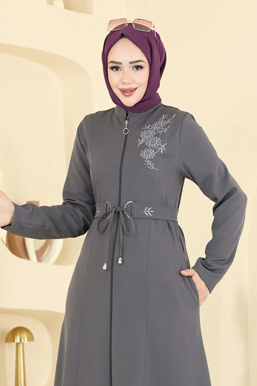 Nakış Detaylı Dabıl Ferace Antrasit