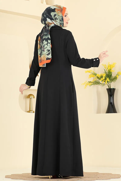 Önü Ceket Detaylı Dabıl Ferace Siyah