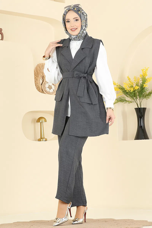 Yelekli Üçlü Takım Antrasit