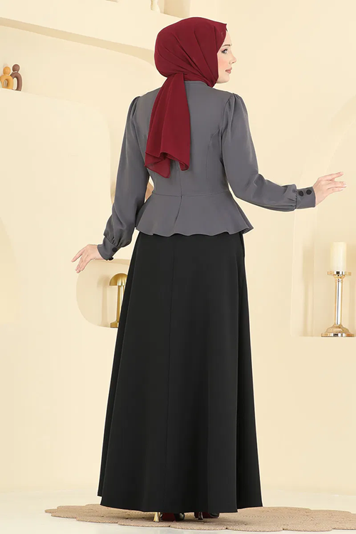 Ceket Detaylı Dabıl Elbise Antrasit