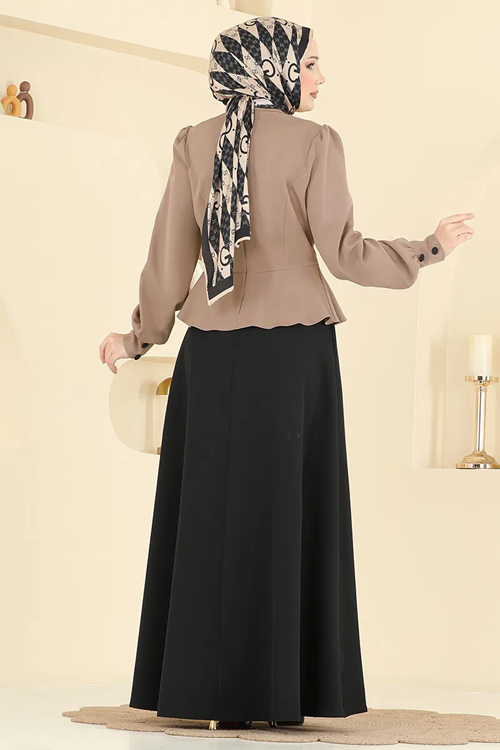 Ceket Detaylı Dabıl Elbise Siyah&Koyu Vizyon