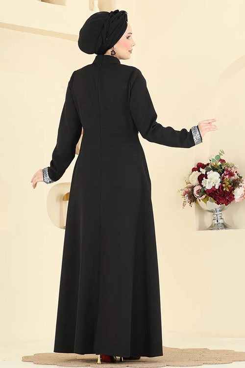 Fularlı Dabıl Elbise Siyah