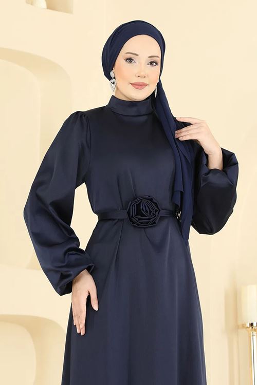 Gül Aksesuarlı Saten Abiye Laci