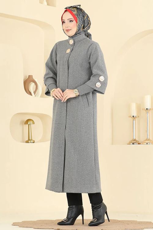 Gold Düğme Detaylı Kaban Antrasit