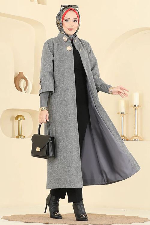 Gold Düğme Detaylı Kaban Antrasit