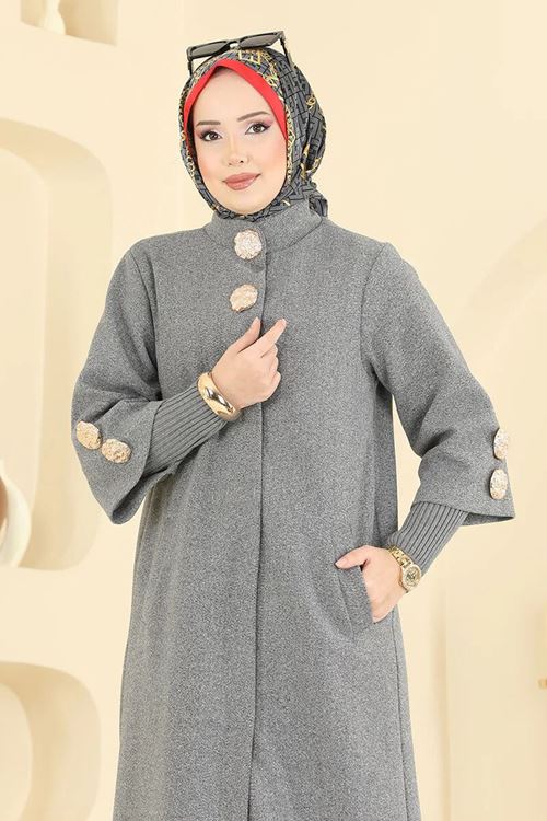 Gold Düğme Detaylı Kaban Antrasit