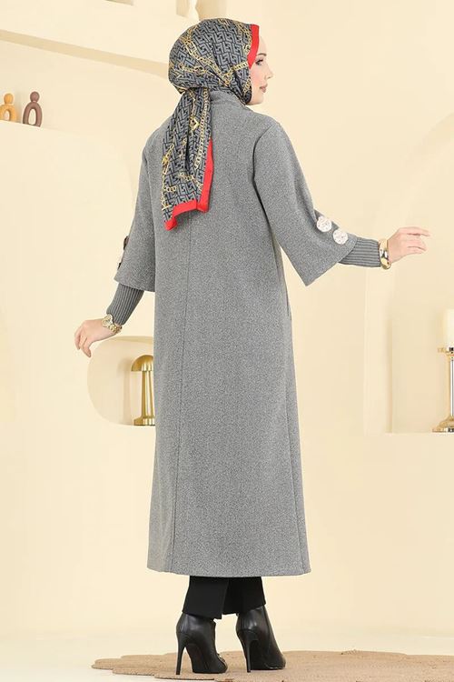 Gold Düğme Detaylı Kaban Antrasit